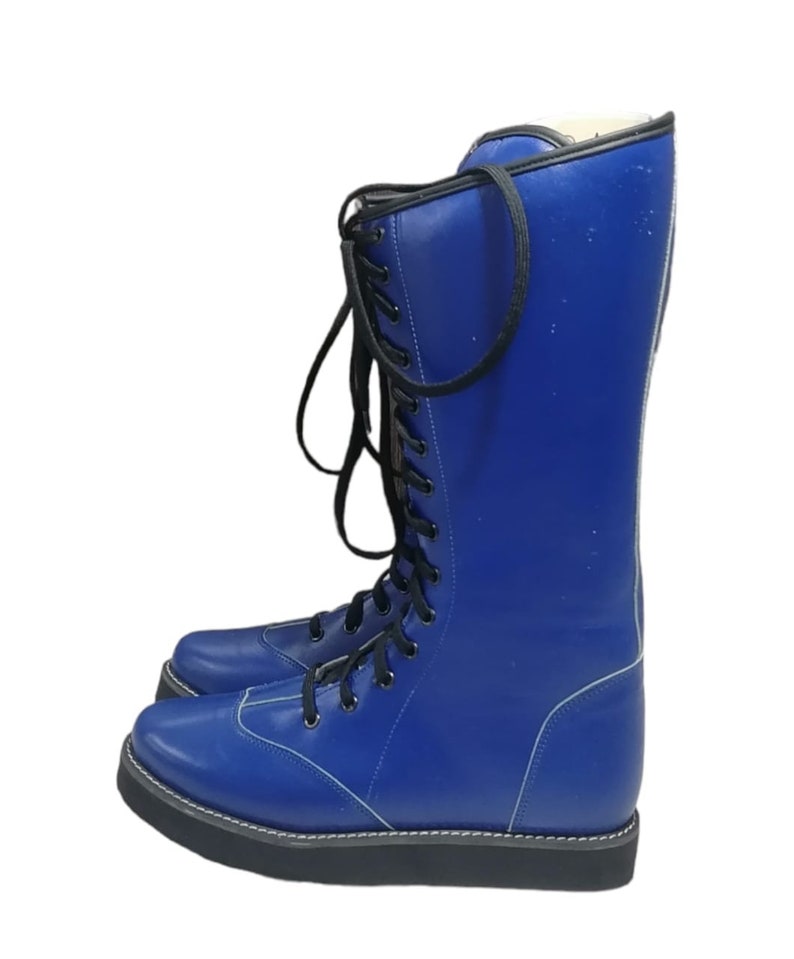 Wrestling Long Boots, 100% Original Leather, Blue Color, Handmade, Customizable image 4