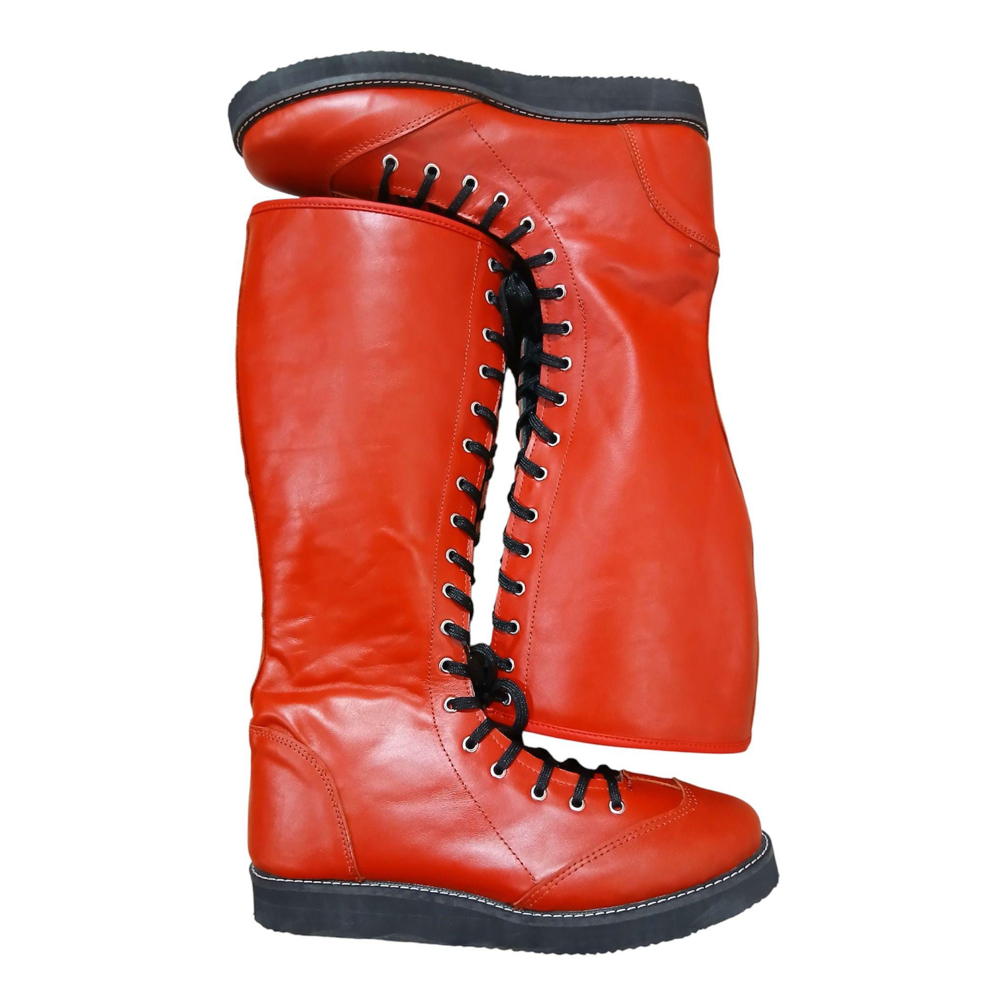 Wrestling Boots, 100% Genuine Leather, Red Color, Handmade, Customizable