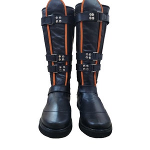 Pro-worstelschoenen, handgemaakt, 100% puur leer, klittenband, verstelbare gespen, zwarte en oranje afwerking