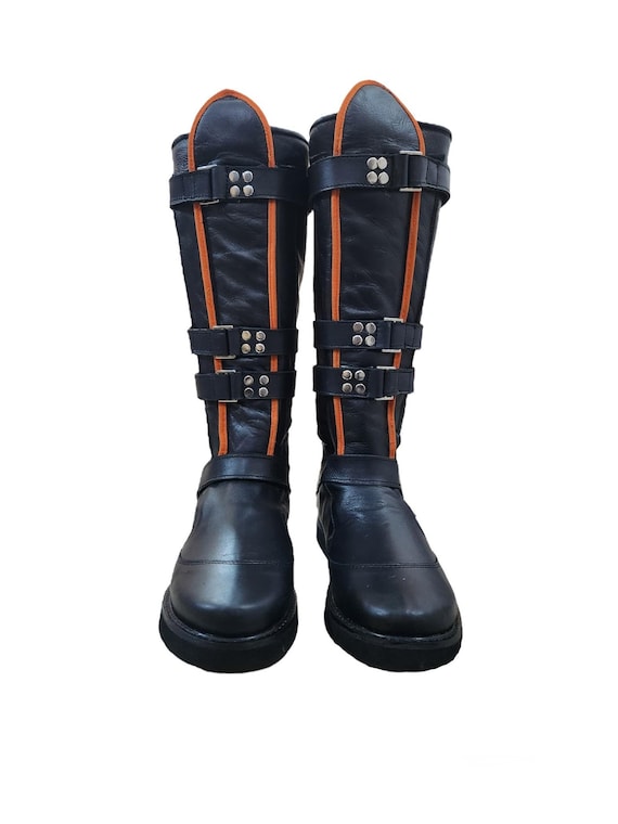 Pro Wrestling Boots handgemacht 100 reines Leder mit Klettverschluss verstellbare Schnallen schwarze und orange Zierleisten Etsy