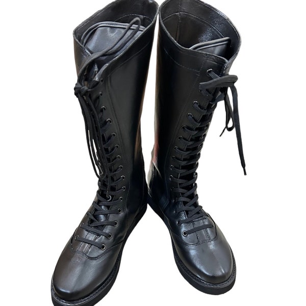 Handmade Wrestling Long Boots,  Black Color,  100% Original Plain Leather, Customizable