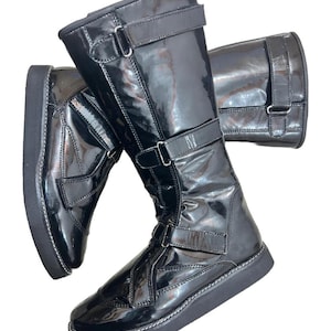 Pro-worstelschoenen, handgemaakt, klittenband, verstelbare gespen, lakzwarte glanzende kleur
