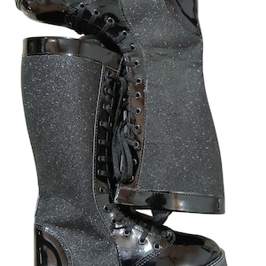 Pro Wrestling Boots, Handgefertigt, Lack Schwarz und Glitzer Farbe, DX Leder