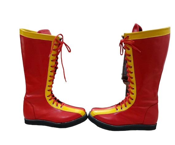 Pro Wrestling Boots Handmade 100 Original Leather Red Color With Yellow Tips Lace up Style Customizable HQ Lucha Design Etsy