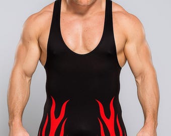 Pro wrestling Singlets , Personalized Name, Logo & Colors, Fire Design