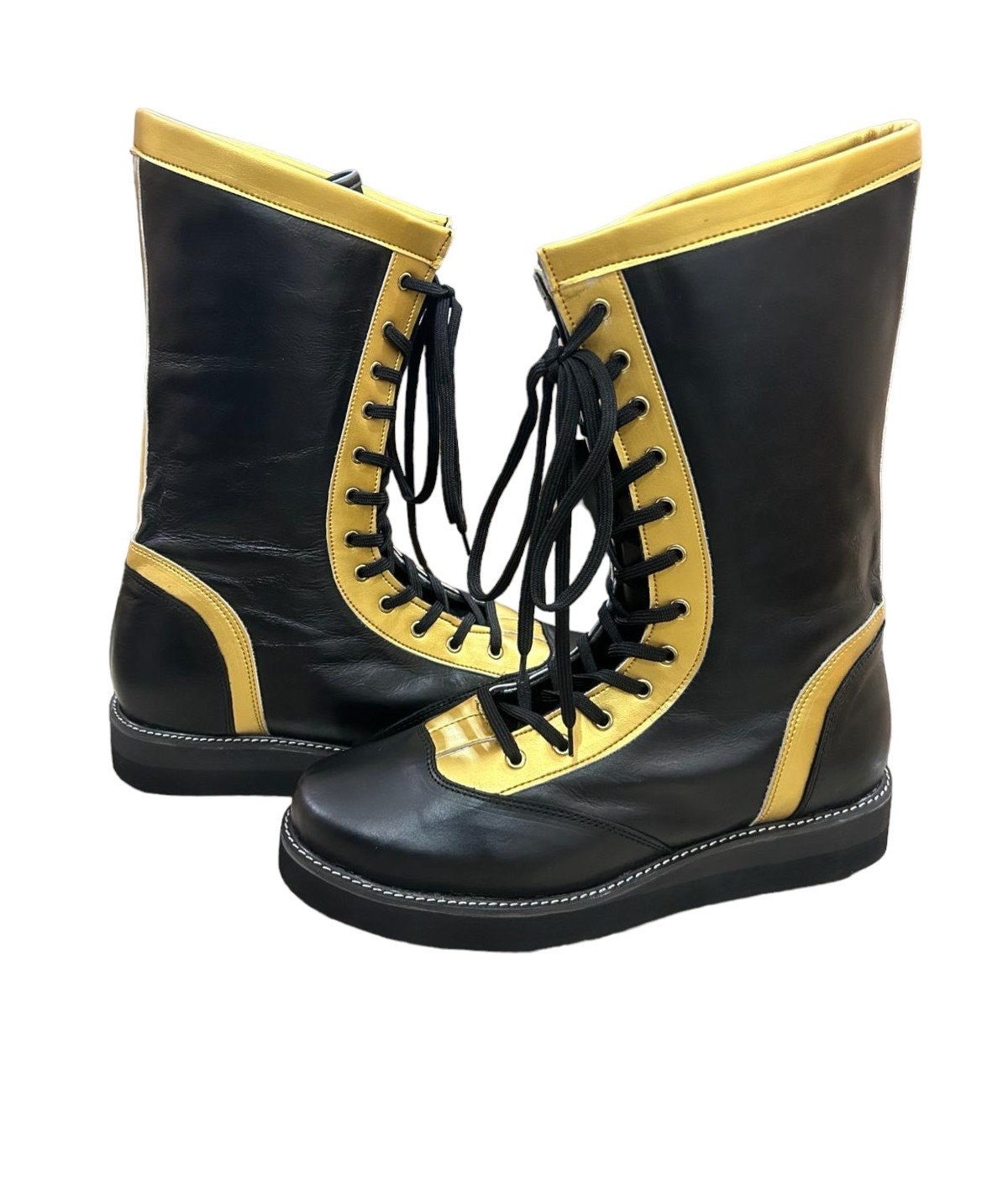 Wrestling Long Boots, 100% Original Leather, Black & Gold Color Stripe, Handmade, Customizable - Etsy Wrestling Long Boots, 100% Original Leather, Black & Gold Color Stripe, Handmade, Customizable - Etsy