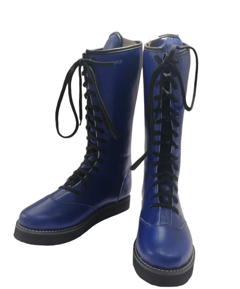 Wrestling Long Boots, 100% Original Leather, Blue Color, Handmade, Customizable image 3