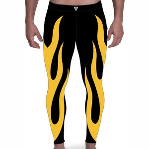 Męskie legginsy do zapasów, czarno-żółte, Fire Style, wysoka jakość, możliwość personalizacji