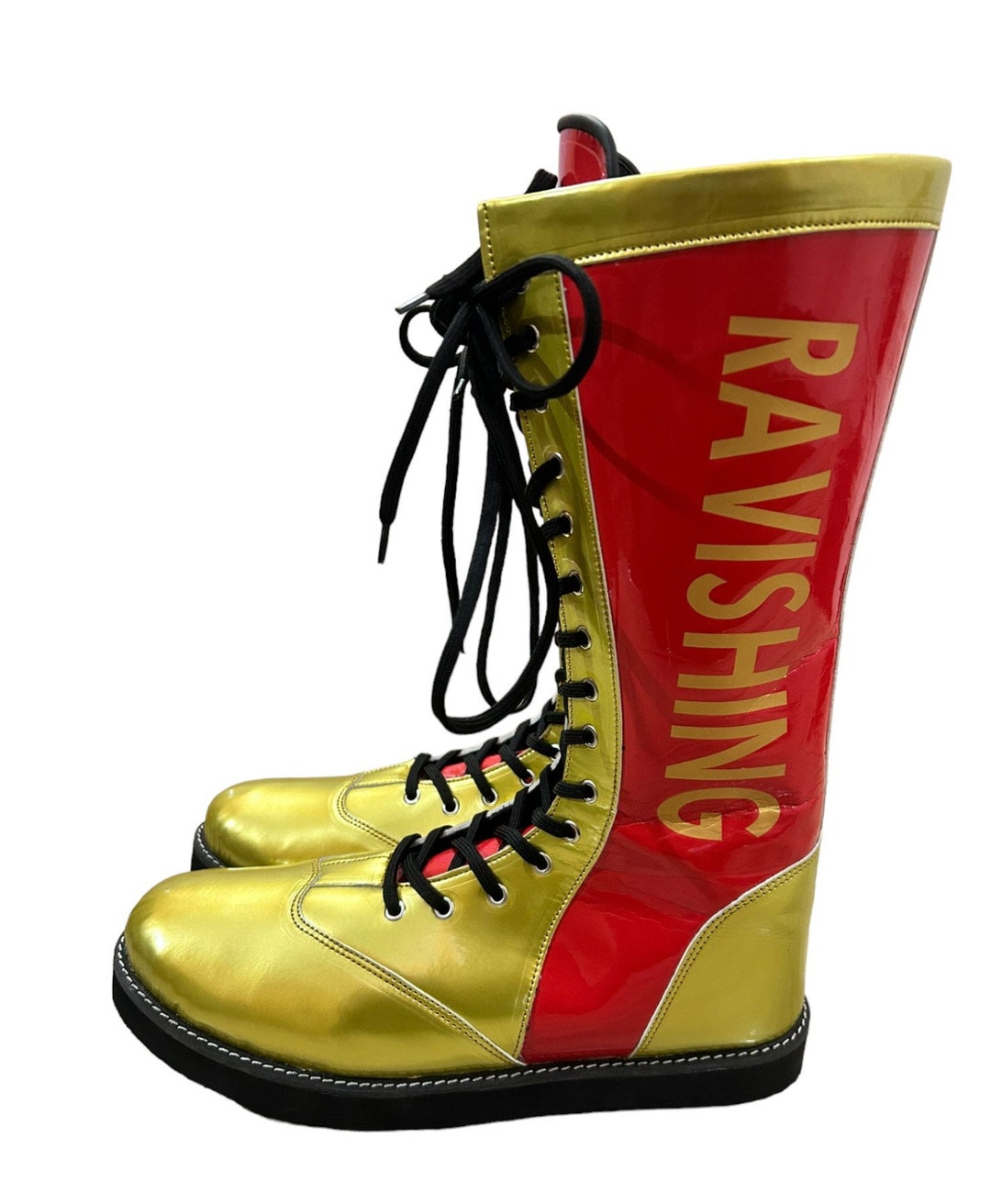 Pro Wrestling Long Boots, Handmade Leather Shoes, 100% Genuine Leather, Golden and Red, Customizable Name, Lace-up Style - Etsy Pro Wrestling Long Boots, Handmade Leather Shoes, 100% Genuine Leather, Golden and Red, Customizable Name, Lace-up Style - Etsy