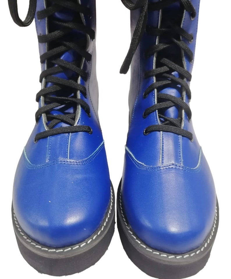 Wrestling Long Boots, 100% Original Leather, Blue Color, Handmade, Customizable image 9