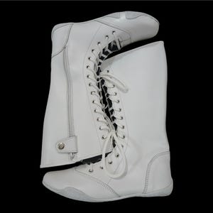 Pro Wrestling Boots, Handgjorda, Dragkedja och snörning, Originalläder, Platt sula, Vit färg, Anpassningsbar