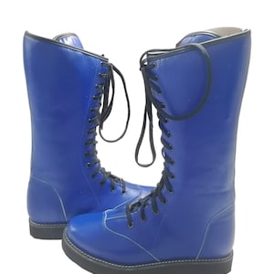 Wrestling Long Boots, 100% Original Leather, Blue Color, Handmade, Customizable image 5