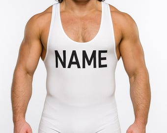 Pro wrestling White Singlets , Personalized Name, Logo & Colors