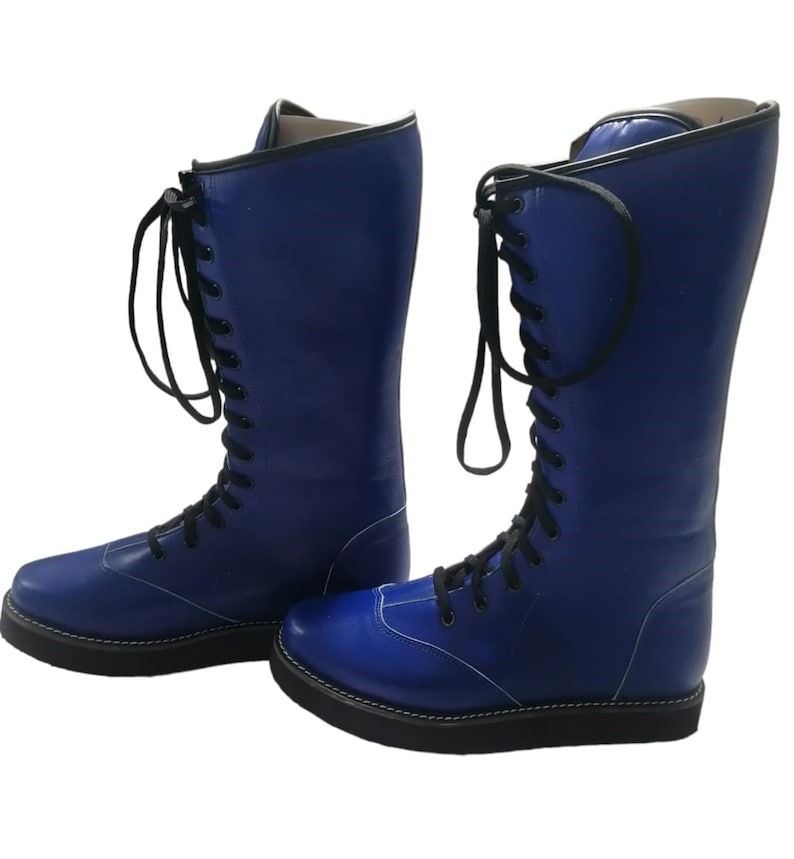 Wrestling Long Boots, 100% Original Leather, Blue Color, Handmade, Customizable image 8