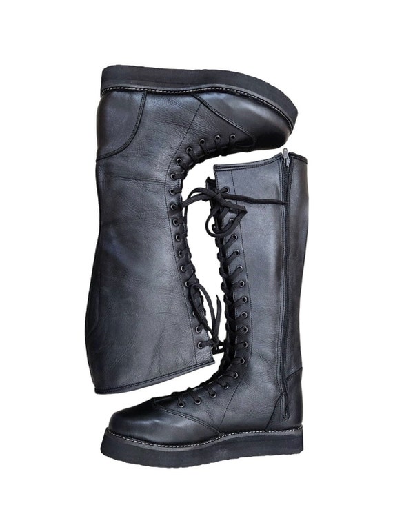 Pro Wrestling Boots, Handmade,   ZIPPER & Lace-up style, 100% Original Leather, Black Color, Customizable