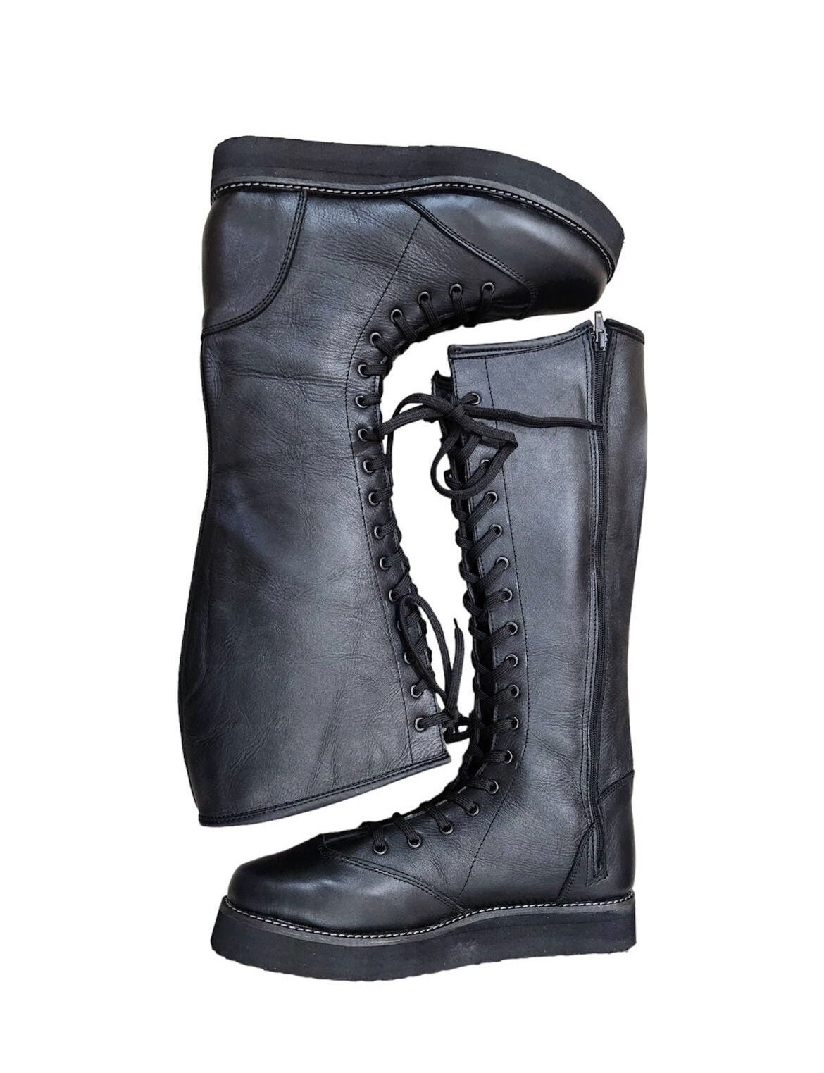【PORTERNA】Baba lace-up boots Pro Wrestling Boots, Handmade, ZIPPER & Lace-up Style, 100