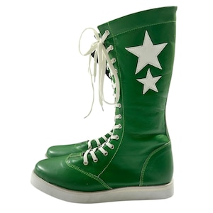 Pro-worstelschoenen, handgemaakt, 100% origineel leer, groene kleur, witte sterren