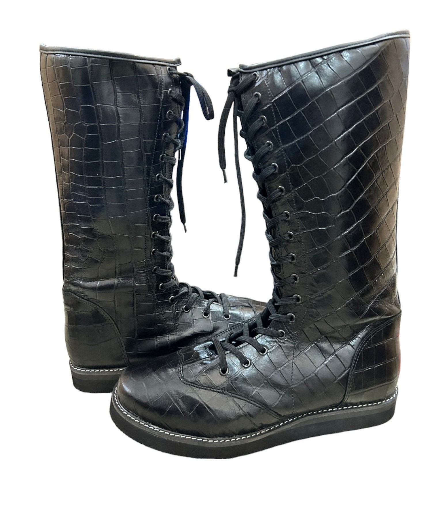Pro Wrestling Long Boots, Handmade Leather Shoes, 100% Genuine Leather, Black Color, Snake Texture, Customizable, Lace-up Style - Etsy Pro Wrestling Long Boots, Handmade Leather Shoes, 100% Genuine Leather, Black Color, Snake Texture, Customizable, Lace-up Style - Etsy