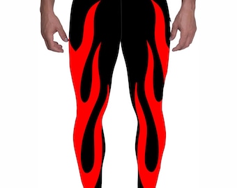 Calzamaglia da wrestling da uomo: stile fuoco nero e rosso, personalizzabile