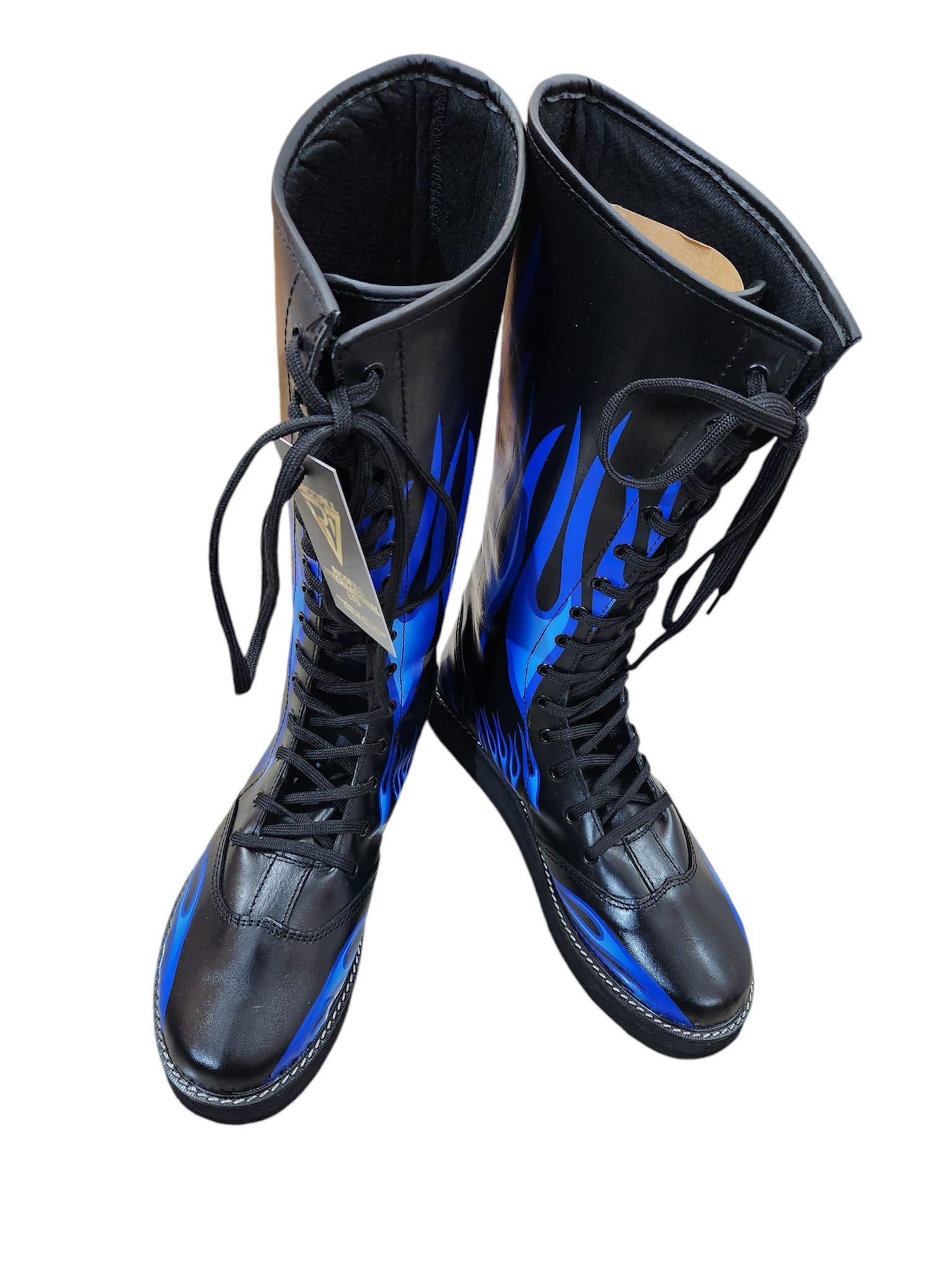 Pro Wrestling Boots, Handmade, 100% Pure Leather, Blue Fire  display picture 1