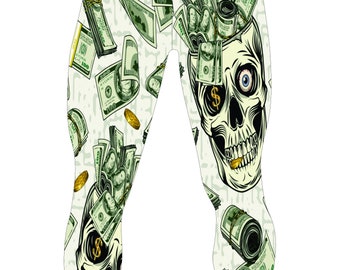 Collant da wrestling maschile: design con dollaro e teschio, in spandex personalizzabile.