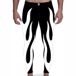 Męskie legginsy do zapasów, czarno-białe, Fire Style, wysoka jakość, możliwość personalizacji