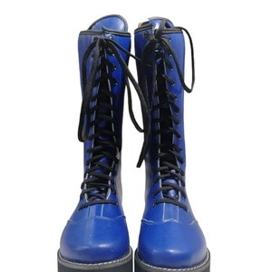 Wrestling Long Boots, 100% Original Leather, Blue Color, Handmade, Customizable image 6