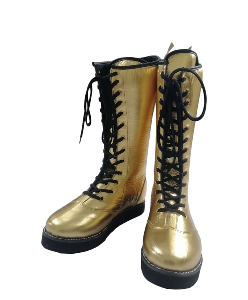 Wrestling Long Shoes, 100% Original Leather, Gold Color, Handmade, Customizable image 2