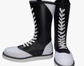 Bottes longues de lutte professionnelle, faites main, 100 % cuir d'origine, design personnalisable, couleur et taille.