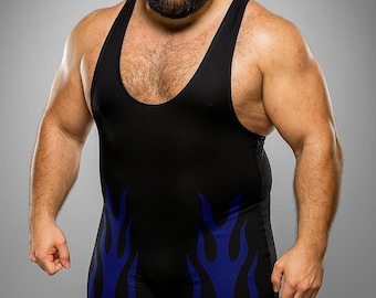 Pro wrestling Singlets , Personalized Name, Logo & Colors, Fire Design
