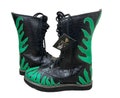 Pro Wrestling Shoes ,100% Original Leather, Green Fire Design, Customizable colors, Lace-up style product logo