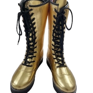 Lange worstelschoenen, 100% origineel leer, goudkleur, handgemaakt, aanpasbaar