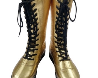 Wrestling Long Shoes, 100% Original Leather, Gold Color, Handmade, Customizable