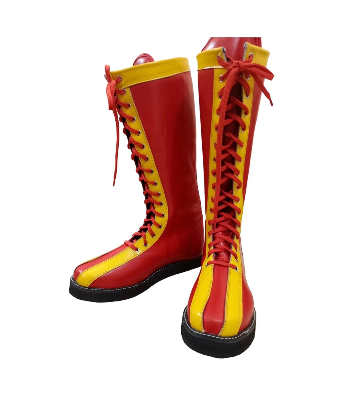 Pro Wrestling Boots, Handmade , 100% Original Leather, Red Color With Yellow Tips, Lace-up Style, Customizable , HQ Lucha Design - Etsy Pro Wrestling Boots, Handmade , 100% Original Leather, Red Color With Yellow Tips, Lace-up Style, Customizable , HQ Lucha Design - Etsy