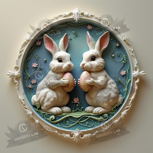 Zwei Hasen Tiefenkarte für 3D Lasergravur SVG + PNG Datei | Niedliches Kaninchen Bas Relief für CNC Art | Tierszene 3D Modell für Gravurprojekte