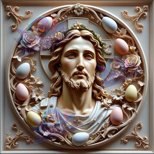 Mapa de profundidad de Jesucristo para grabado láser 3D (archivo PNG+STL) / Bajorrelieve religioso de Pascua para grabado CNC o láser