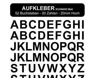 A-Z Klebebuchstaben + Klebezahlen Aufkleber 2cm - 5cm, Schwarz Matt