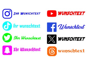 2 Stück Socialmedia Wunschtext Aufkleber Instagram Snapchat Twitter Tiktok Youtube