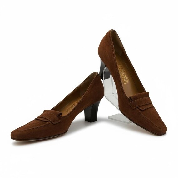 Salvatore Ferragamo 8.5 Brown Suede Leather Sole Pumps W  display picture 3