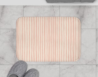 Shabby Chic Pink Stripe BATH MAT French Country White Floral Bontanical Cottage Core Vintage Boho Bathroom Decor