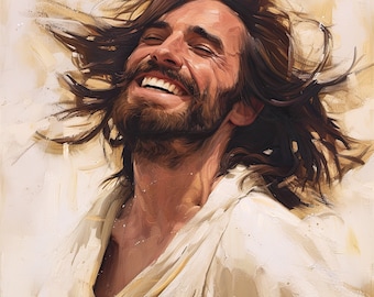 Radiant Joy PRINTABLE Jesus Painting | Inspirational Christian Wall Prints | High-Resolution Digital Download