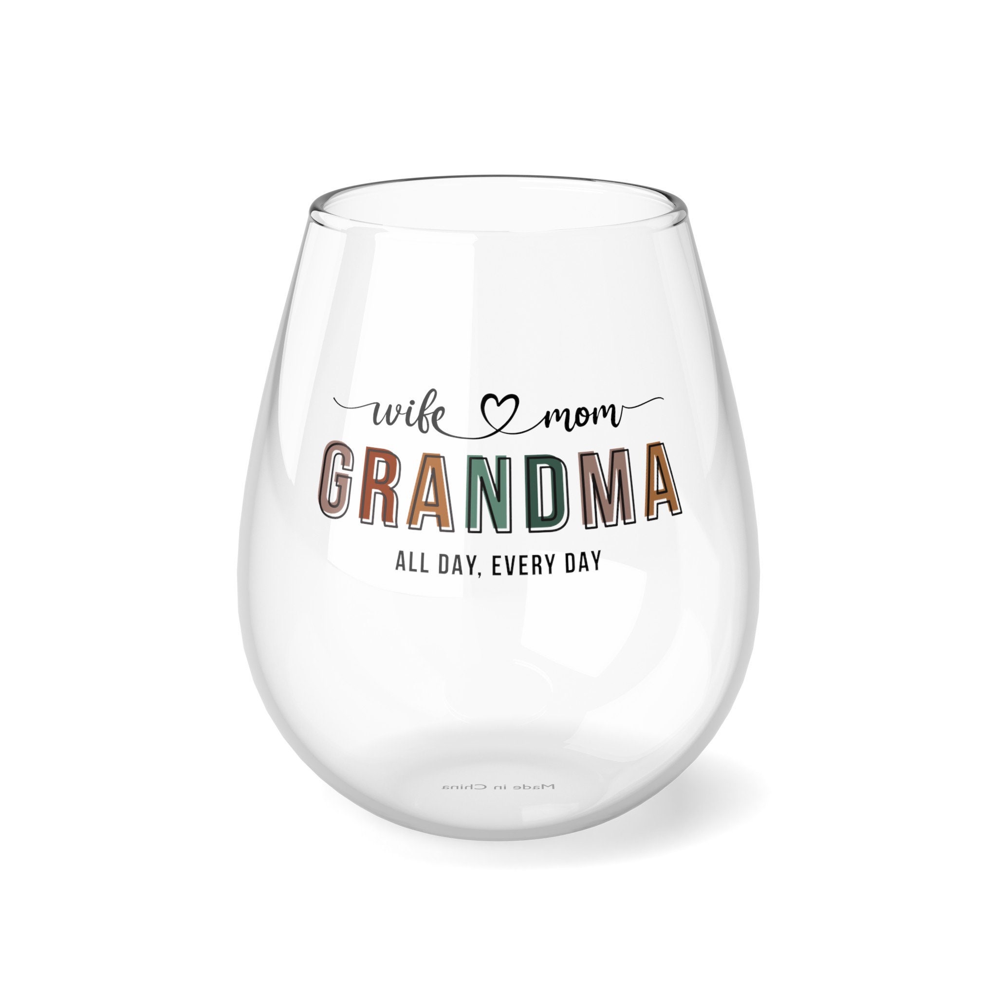 Wife Mom Grandma Stemless Wine Glass, Mom Wine Gift, New Grandma