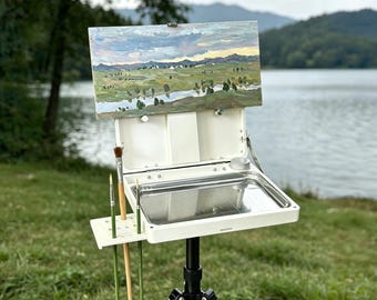 Personalized 3D Printed Plein Air Paint Box, Portable Oil Painting Box,Adjustable Outdoor Easel Palette, Fits 1/4 Tripod, Travel Artist Gift