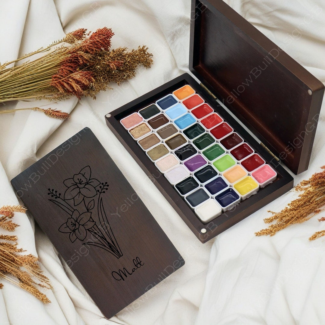 Personalized Solid Wood Watercolor Paint Box, Portable Watercolor Paint ...