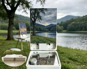Personalized 3D Printed Plein Air Paint Box, Portable Oil Painting Box,Adjustable Outdoor Easel Palette, Fits 1/4 Tripod, Travel Artist Gift