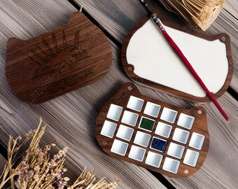 Personalisierte Walnuss-Aquarellbox, tragbare Aquarellbox aus Holz, niedliche Aquarellbox in Katzenform, Aquarellzubehör, Malergeschenke