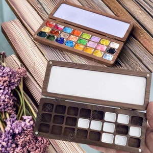 Personalisierte Aquarellpalette, Aquarellpalette aus Holz, Aquarellbox aus Holz mit magnetischer Saugwirkung, Aquarellzubehör, Malgeschenke
