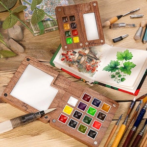 Personalized Portable Palette, Watercolor Palette, Wooden Watercolor Palette, Watercolor Supplies, Mini Paint Box, Painting Gift