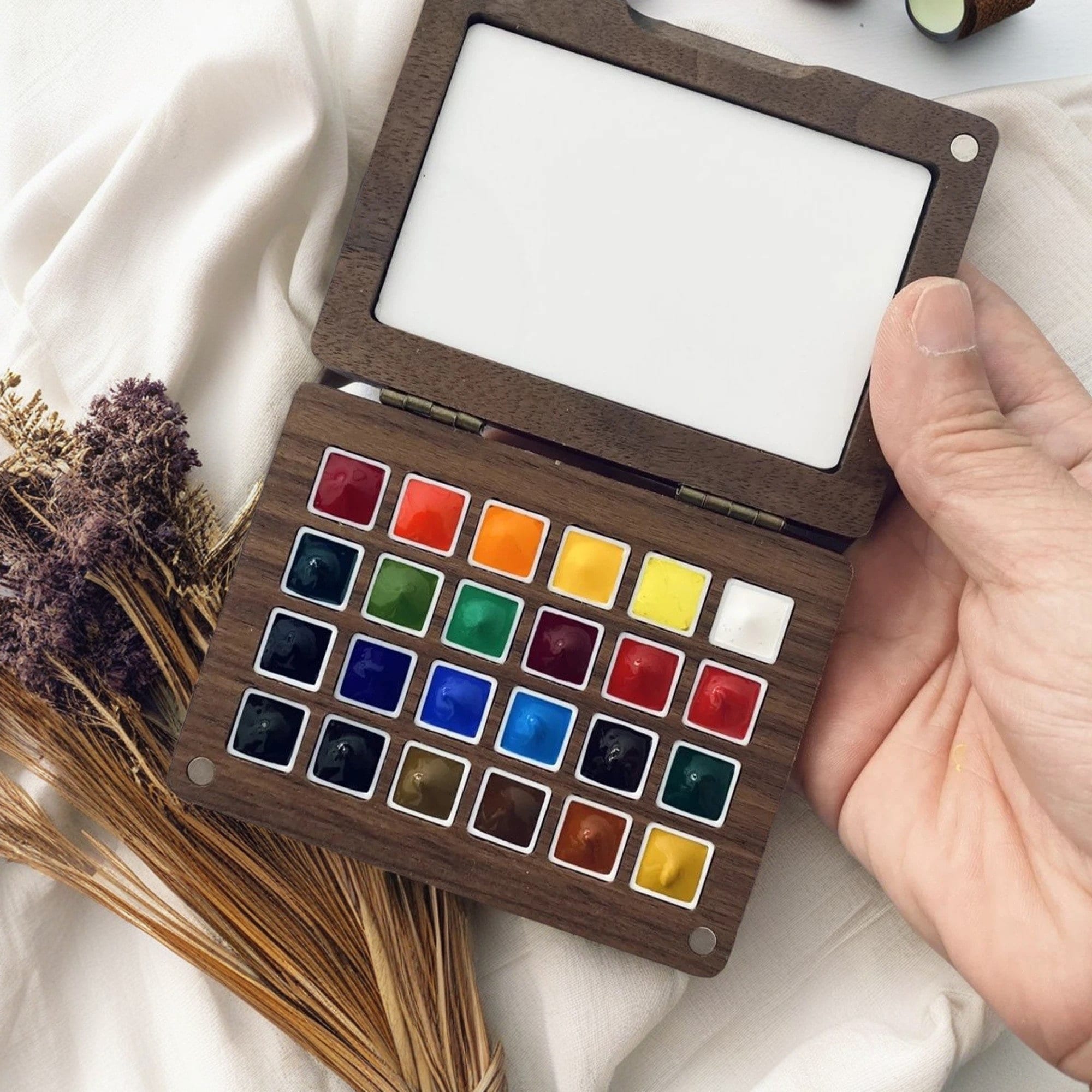 Personalized Solid Wood Watercolor Paint Box, Portable Watercolor Paint ...