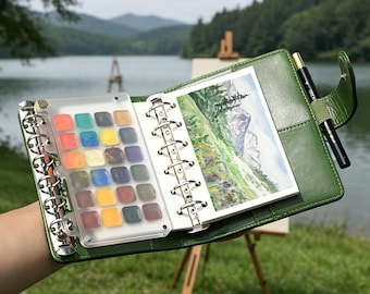 Personalized A7 Portable Watercolor Sketchbook Set,Mini Travel Watercolor Paint Box,Loose-Leaf Art Journal,Compact Painting & Sketching Kit